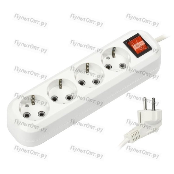 Удлинитель 5м 4гн зем Smartbuy 16А/3,5кВт с выкл. ПВС 3х1,0 (SBE-16-4-05-ZS)