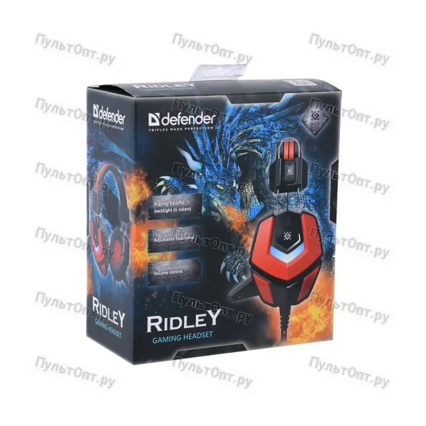 Гарнитура игровая Defender Ridley красный + черный, кабель 2,2 м