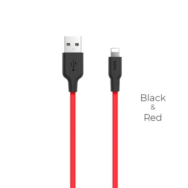 Кабель Hoco X21 USB (m)-Lightning (m) 1.0м 2.0A силикон красный черный (1/29/174)
