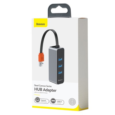 USB-концентратор Baseus, CAHUB-AH0G, Cannon, 3 гнезда, 1 USB выход, цвет: темно-серый
