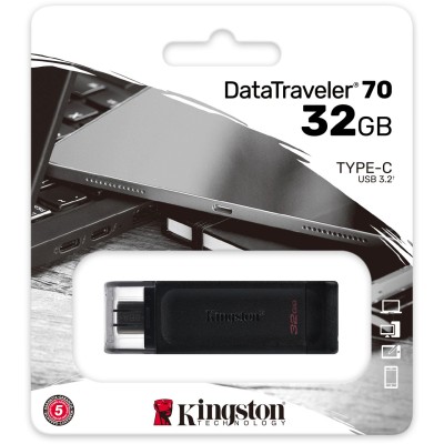 USB 3.0 32GB Kingston DataTraveler 70 (USB 3.0/3.2 + Type C) чёрный