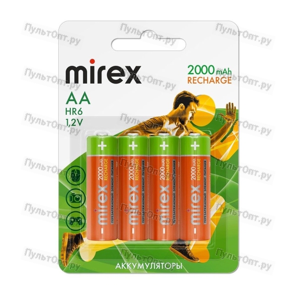 Аккумулятор Ni-MH Mirex HR6 / AA 2000mAh 1,2V 4 шт (4/40/200), ecopack