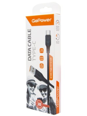 Кабель GoPower GP01T USB (m)-Type-C (m) 1.0м 2.4A ПВХ черный