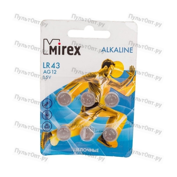 Эл. пит. Mirex AG12 / LR43 1,5V 6 шт (6/216/648), ecopack