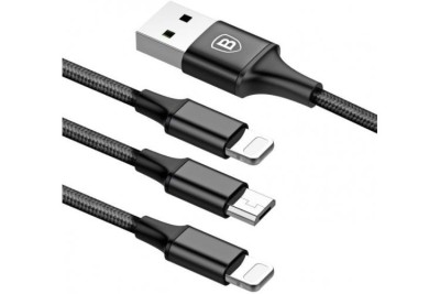 Кабель USB Series 3-in- Apple 8 pin, Type-C, микро USB Baseus, CAMLT-SU01, Rapid series, 1.2м, кругл