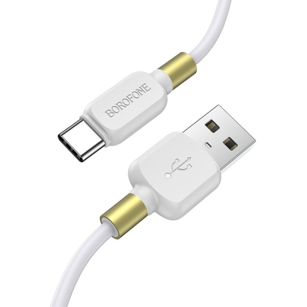 Кабель USB - Type-C Borofone BX59 Defender, 1.0м, круглый, 2.4A, пластик, алюминий, цвет: белый, зол