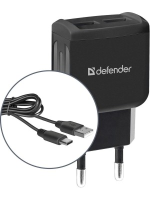 Адаптер сетевой Defender UPC-21, черный, 2xUSB, 5V/2.1А, кабель microUSB (1/100)