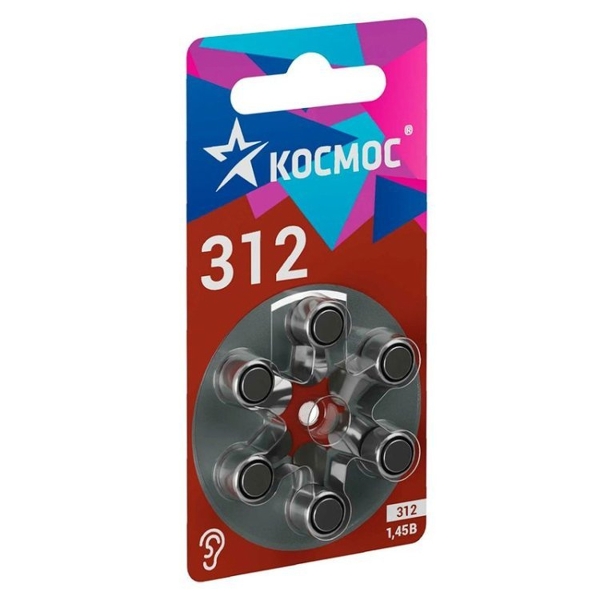 Батарейка Космос ZA312 BL6 Zinc Air 1.45V (6/60/3000)