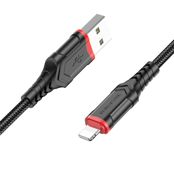 Кабель USB - 8 pin Borofone BX67, 1.0м, круглый, 2.4A, ткань, цвет: чёрный (1/360)
