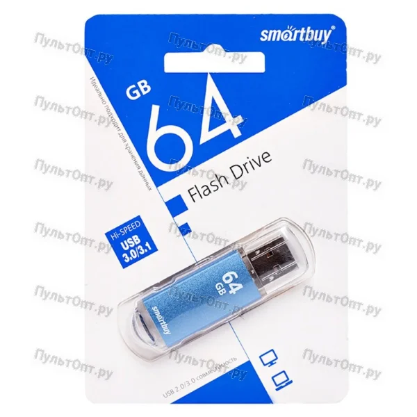 USB 3.0 64GB Smartbuy V-Cut пластик синий