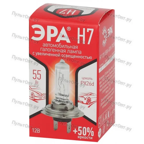 Автолампа Эра Н7 12V 55W +50% Px26d BL