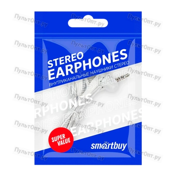 Наушники внутриканальные Smartbuy A4 (цветной пакет) белый (1/100)