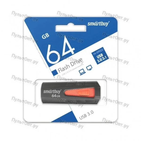 USB 3.0 64GB Smartbuy Iron чёрный/красный