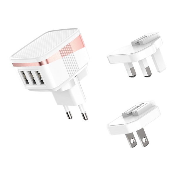Блок питания сетевой 3 USB Hoco, C83, Detachable, US/EU/UK, 2400mA, пластик, огнестойкий, белы