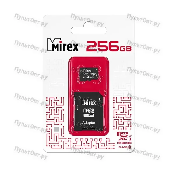MicroSDXC 256GB Mirex Class 10 UHS-I + SD адаптер