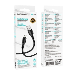 Кабель Borofone BX116 USB (m)-Type-C (m) 1м 3.0A черный (1/360)