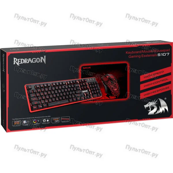 Набор Redragon S107 RU, мышь+клавиатура+ковер
