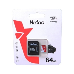 MicroSD 64GB Netac P500 Standard Class 10 UHS-I (90 Mb/s) + SD адаптер