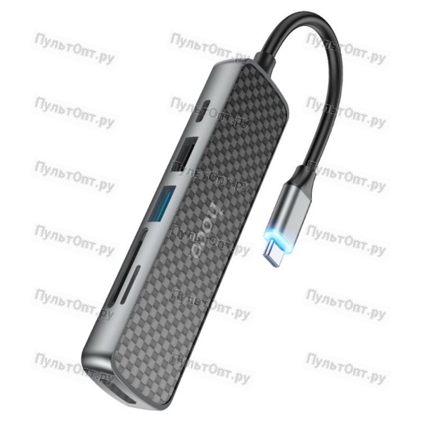 USB-Хаб Hoco HB24 2USB/Type-C/HDMI/RJ45 SD/microSD Type-C (m) USB3.0 серый (1/18/180)
