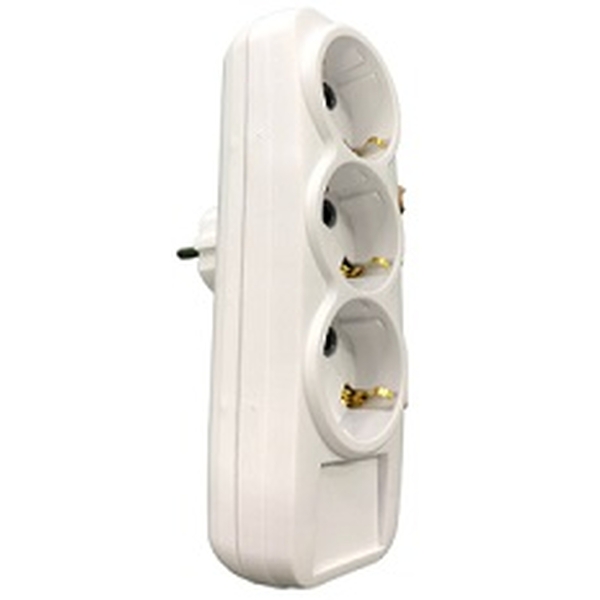 Тройник-разветвитель «Викей» линейный с тремя заз. конт., белый, инд.упак. (50)