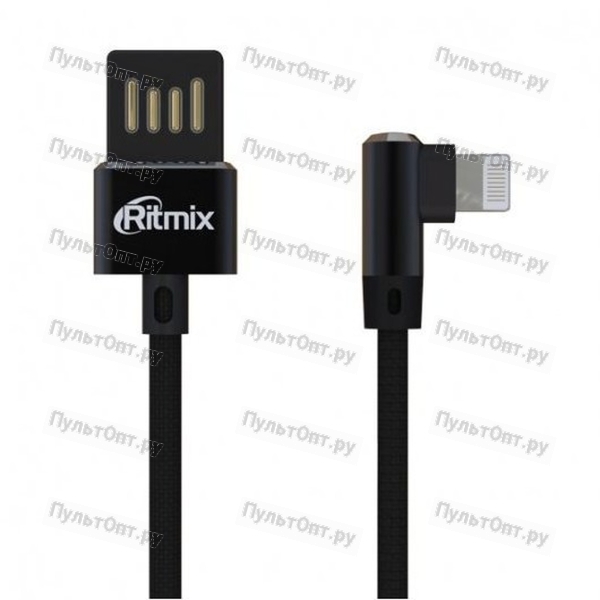 Кабель USB - 8 pin Ritmix RCC-428, тканевая оплетка, 1м, угловой коннектор (черный)
