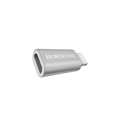 Переходник 8 pin - микро USB(f) Borofone BV5, плоский, алюминий, цвет: серебряный (1/100/600)