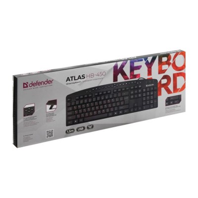 Клавиатура Defender Atlas HB-450 RU, черный, USB, мультимедиа 124 кн., проводная (1/40)