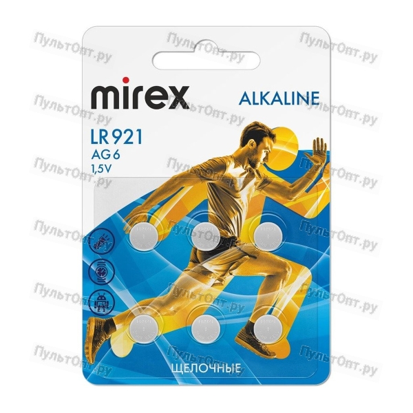 Эл. пит. Mirex AG6 / LR921 1,5V 6 шт (6/216/648), ecopack