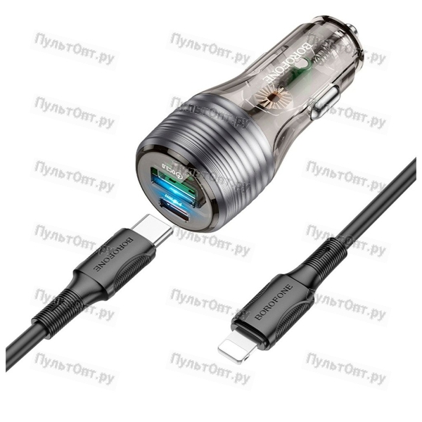 Блок питания автомобильный 1 USB, Type-C Borofone BZ30 Absolute, PD30Вт, кабель Type-C -8 pin, цвет: