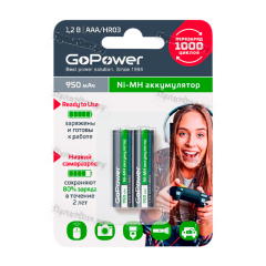 Аккумулятор предзаряженный RTU GoPower HR03 AAA Б/УП NI-MH 950mAh с плоским контактом (50/1000)