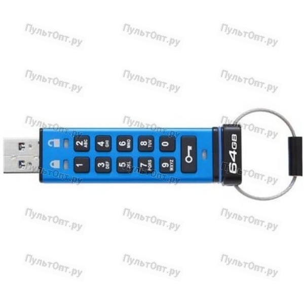 USB 3.0 64GB Kingston DT2000 Keypad AES Hardware Encrypted (256bit) синий