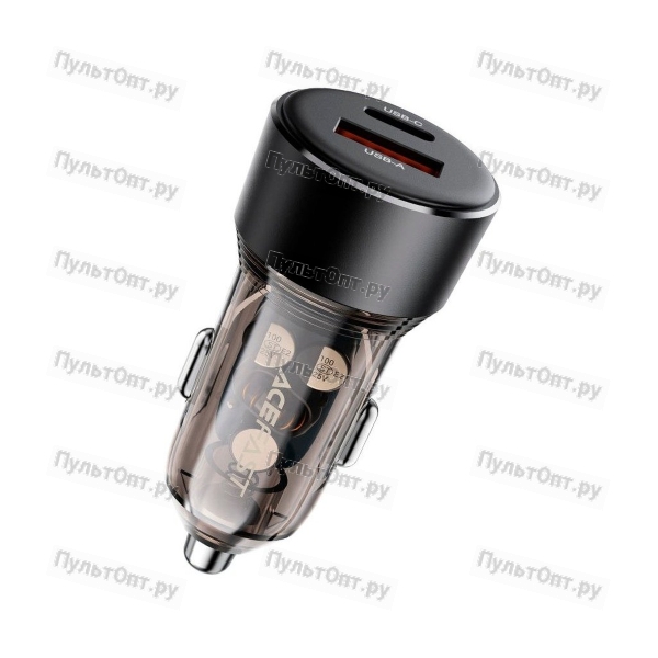 Блок питания автомобильный 1 USB, 1 Type-C ACEFAST B12, 3000mA, пластик, QC3.0, PD60Вт, цвет: чёрный