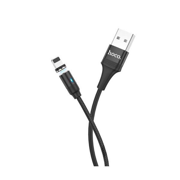 Кабель USB - 8 pin Hoco U76, 1.2м, круглый, 2.4A, нейлон, магнитный, индикатор (черный)