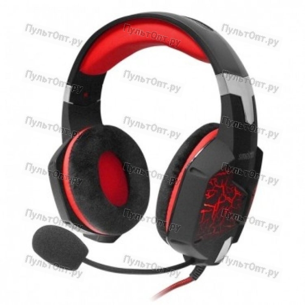 Гарнитура Smartbuy RUSH TAIPAN, черная/красная, игровая, велюровые амбушюры, шнур 2,5 м.