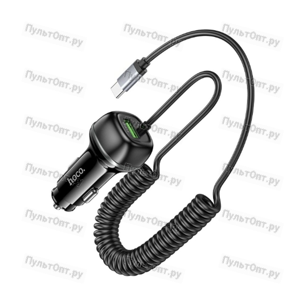 Блок питания автомобильный 1 USB Hoco Z58B Rank, 3.0A, пластик, QC3.0, PD30Вт, цвет: чёрный