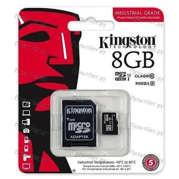 MicroSD 8GB Kingston Class 10 UHS-I Industrial Temp + SD адаптер