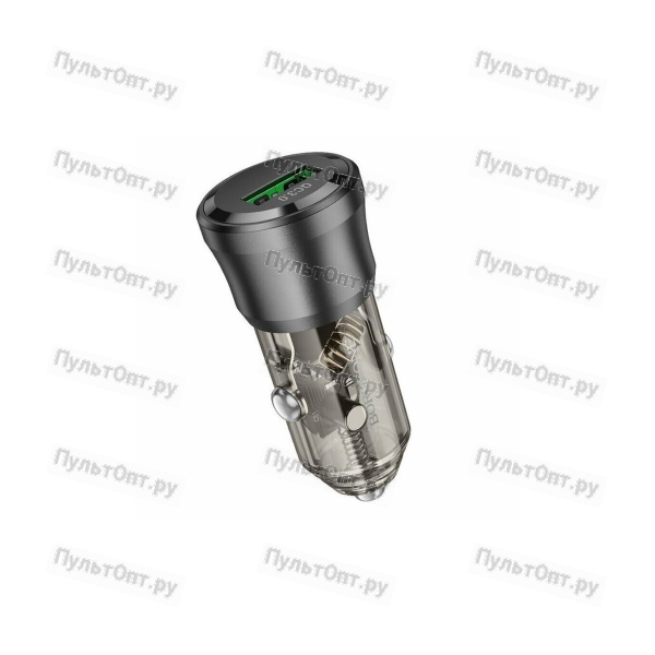 Блок питания автомобильный 1 USB Borofone BZ23 Noble, пластик, PD18Вт, QC3.0, цвет: чёрный (1/98/392