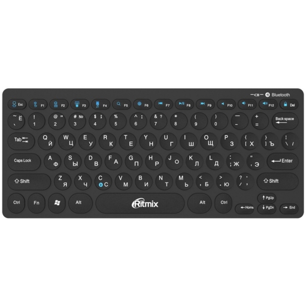 Клавиатура беспроводная компактная Ritmix RKB-310BTH, Bluetooth, 250*130*30 мм, Black