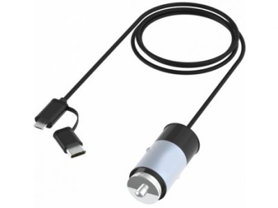 Автомобильное ЗУ Ritmix RM-5240MC Gunshell, черный, 1?USB, интегрированный кабель Micro USB +Type-C