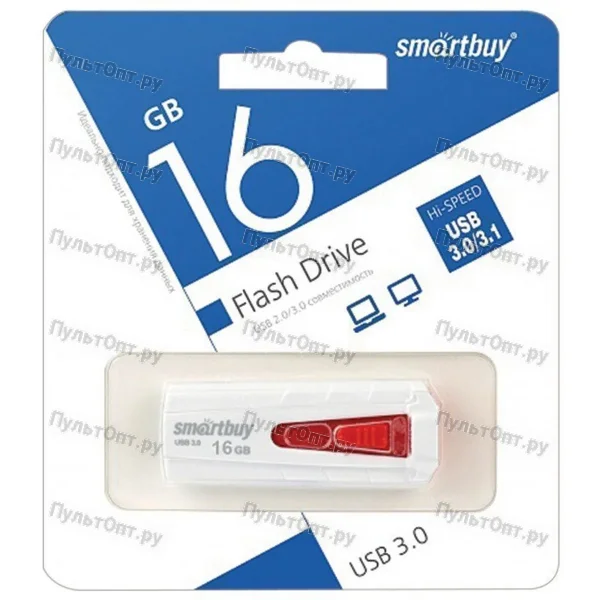 USB 3.0 16GB Smartbuy Iron белый/красный