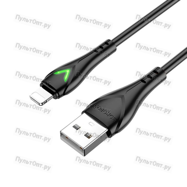 Кабель USB - 8 pin Borofone BX65 Bright, 1.0м, круглый, 2.0A, силикон, подсветка, цвет: чёрный (1/36