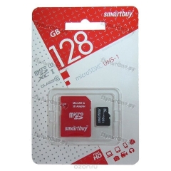 microSD 128GB Smartbuy Сlass 10 Pro UHS-I U3 (70/90 Mb/s) + SD адаптер