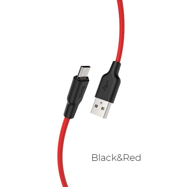 Кабель Hoco X21 Plus USB (m)-microUSB (m) 1.0м 2.4A силикон черный красный (1/28/168)
